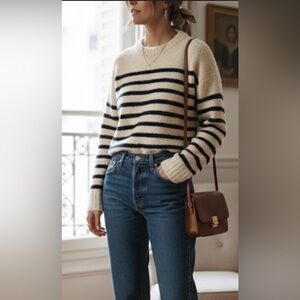 LOFT Cream and black Striped Cozy Fuzzy Sweater Size XS. Excellent condition.